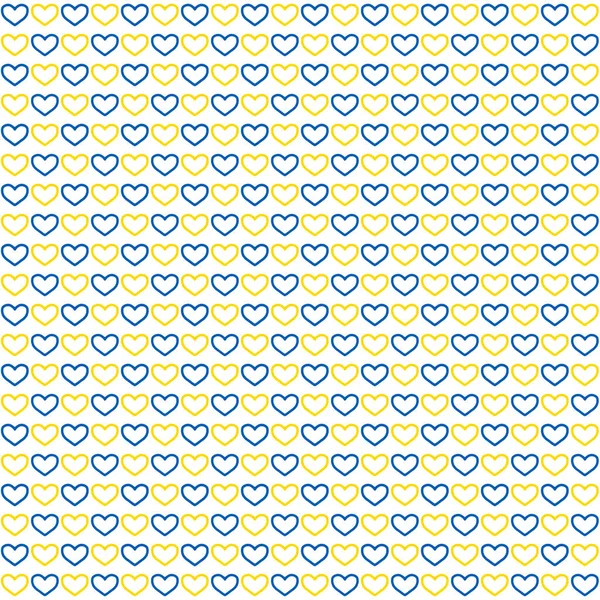 Stojan Ukrajinskou Texturou Bezešvý Vzor Modrých Žlutých Srdcí Bílém Pozadí — Stock fotografie