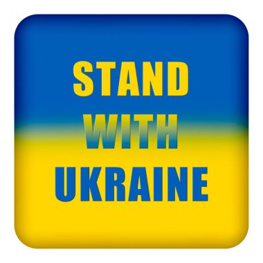 Ukrayna bayrağıyla birlikte yuvarlak kare düğme üzerinde Ukrayna ile birlikte dur