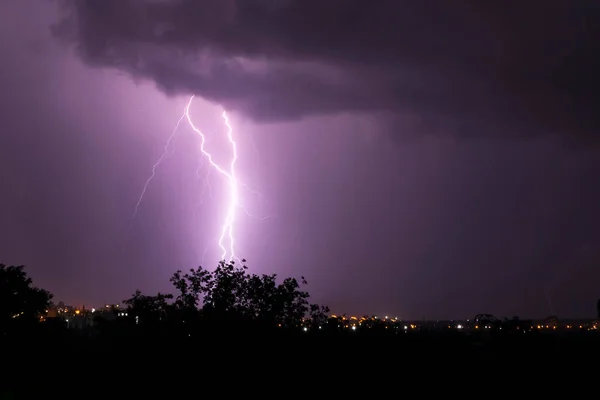 Landscape Lightning Striking Some Place City Night — Photo