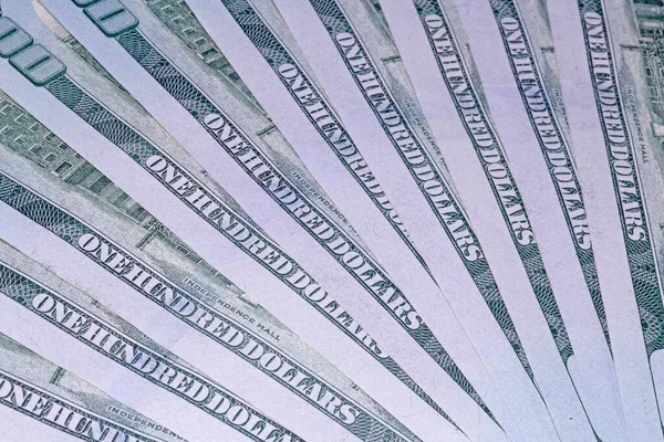 Nahaufnahme Fächerförmiger Hundert Dollar Banknoten — Stockfoto