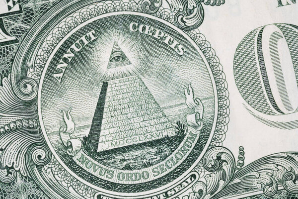 close up of Eye of Providence on United States one dollar banknote