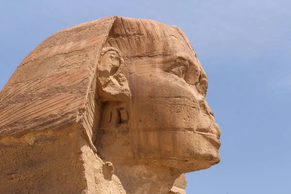 Close Head Great Sphinx Giza Blue Sky — Stock Photo, Image