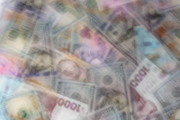 Abstract Financial Background Blur Heap United States Dollars Ukrainian Hrivnya — Stock Photo, Image