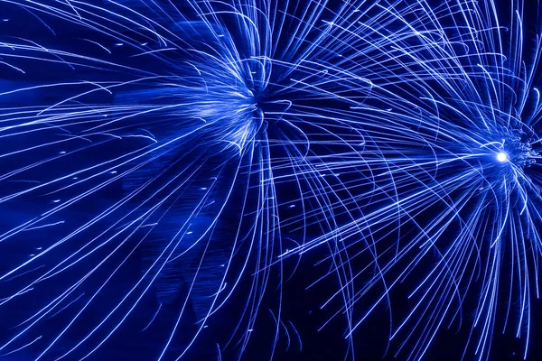 Abstract Blue Holiday Background Fireworks Night Sky — 图库照片