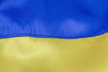 close up of waved silky Ukrainian flag