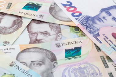 close up of heap of  Ukrainian hrivnya banknotes