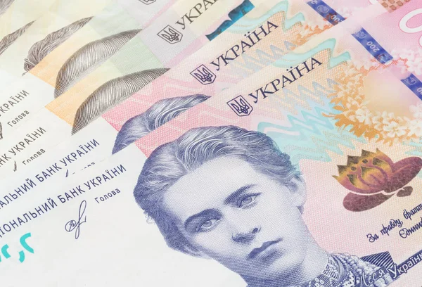 Close Several Ukrainian Hrivnya Banknotes — ストック写真