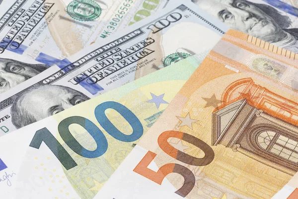Close Several Euro United States Dollars Banknotes — Fotografia de Stock