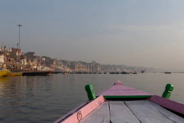 Vista Ciudad Varanasi Río Ganges India Desde Barco — Foto de Stock