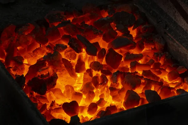 Close Fireplace Hot Coals Forge — Stock Photo, Image