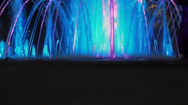都市噴水夜間ライト — ストック動画