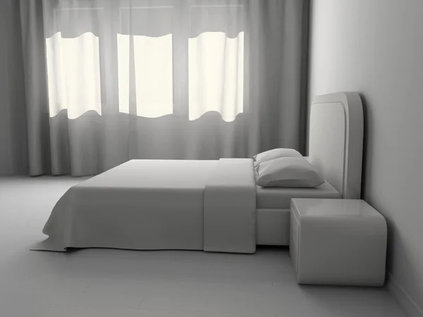 Podwójne łóżko i stoliki — Zdjęcie stockowe