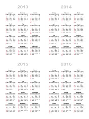 Takvim 2013,2014,2015,2016