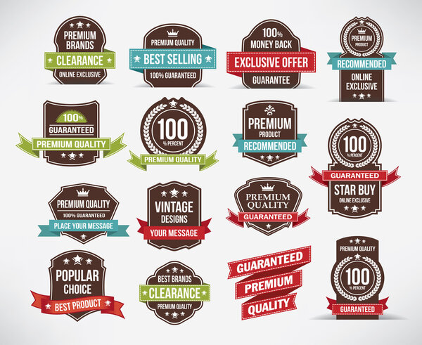 Set of retro vector label stickers and ribbons.