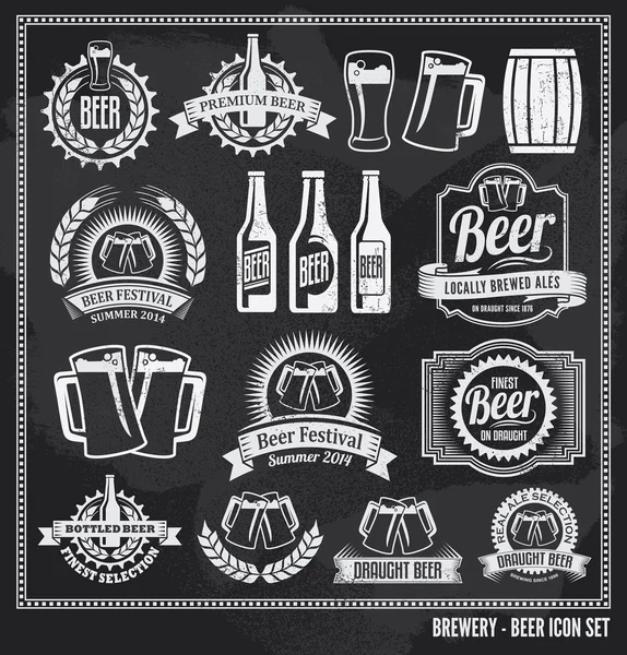 Bier schoolbord pictogrammenset — Stockvector