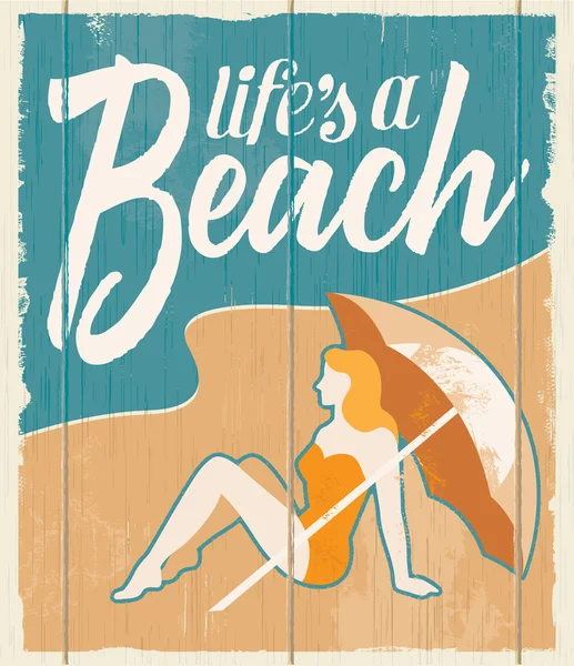 Vintage retro poster pantai - Vector tanda kayu - Stok Vektor