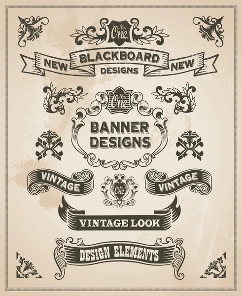 Vintage retro hand drawn banner and ribbon set — Stock Vector