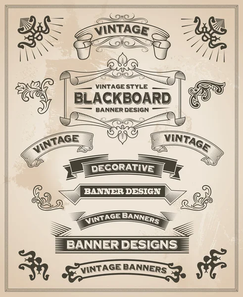 retro Vintage el çekilmiş afiş ve şerit kümesi