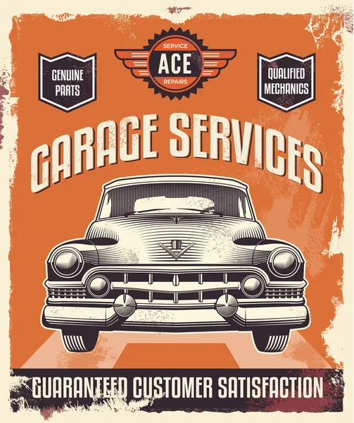 Cartel vintage - Cartel publicitario - Coche clásico — Archivo Imágenes Vectoriales