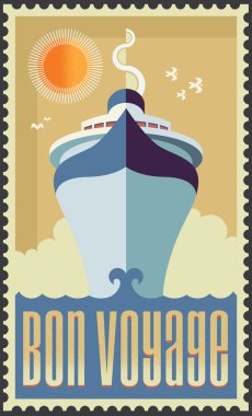 retro Vintage cruise gemi - tatil seyahat poster illüstrasyon