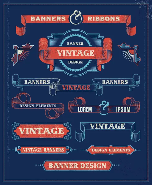 Vintage banners en lint ontwerpelementen — Stockvector