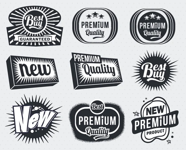 Set van premium kwaliteit en garantie etiketten - retro vintage stijl ontwerp — Stockvector