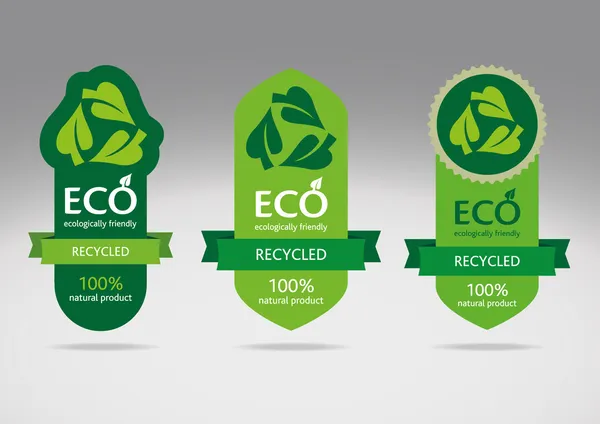 Etykiety ekologiczne kosza - logo wektorowe ikony recyklingu Wektor Stockowy