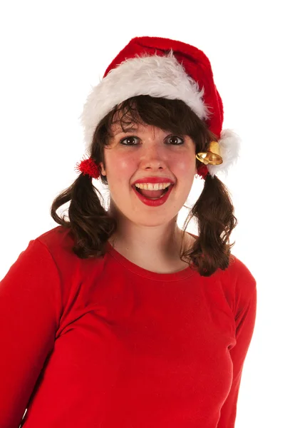 Winter girl with hat Santa Claus — Stock Photo, Image