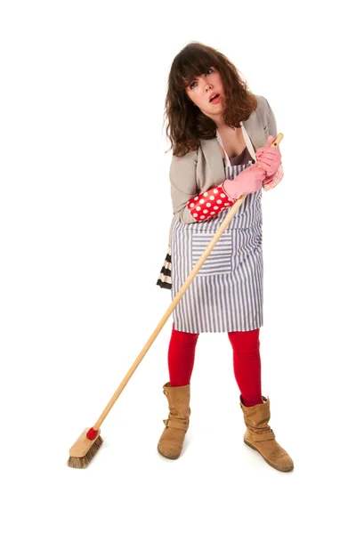 Housewife with scrobbing tool — Stock Photo, Image