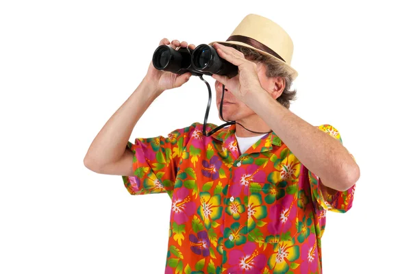 Turista con binocolo — Foto Stock