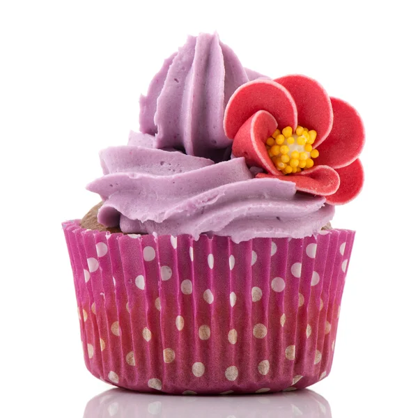 Цветной одиночный кекс в фиолетовом — стоковое фото