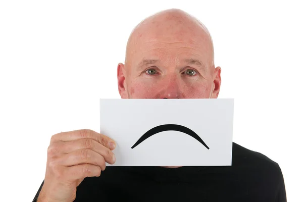 Sad bald man with smiley — Stock Photo, Image