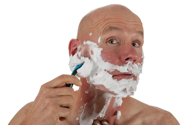 Shaving bald man — Stock Photo, Image