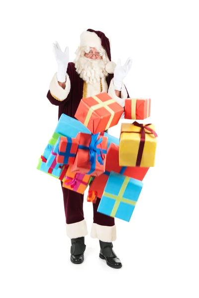 Babbo Natale con regali che cadono — Foto Stock