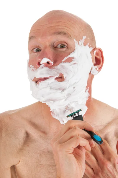 Shaving bald man — Stock Photo, Image