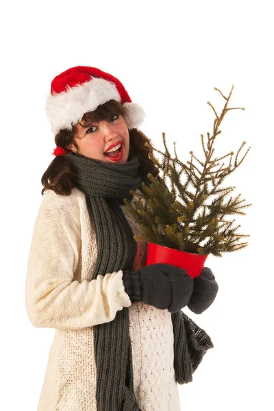 Menina de inverno com chapéu Papai Noel — Fotografia de Stock