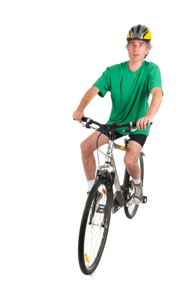 Man on bike in studio — Stock Photo, Image