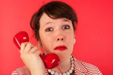 Woman with sad phone call clipart