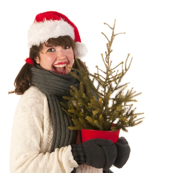Winter meisje met hoed Kerstman — Stockfoto