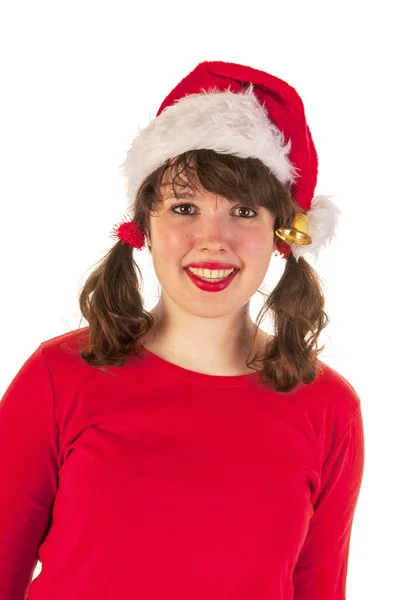 Winter girl with hat Santa Claus — Stock Photo, Image