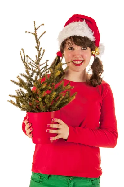 Vinter flicka med hatt jultomten — Stockfoto