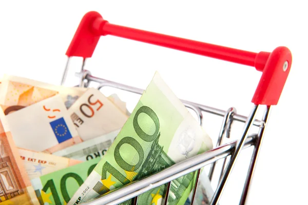 Euro banknotes in shopping cart — Stock Photo, Image