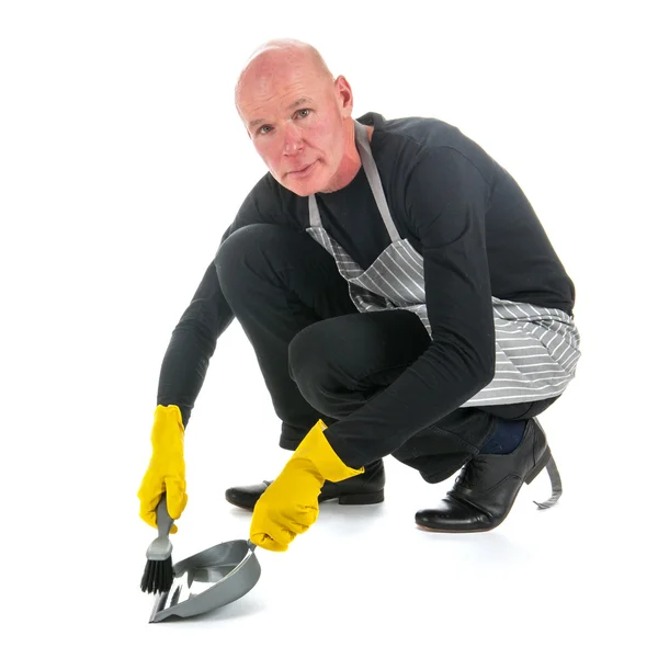 Houseman with dustpan and brush — Stock Photo, Image