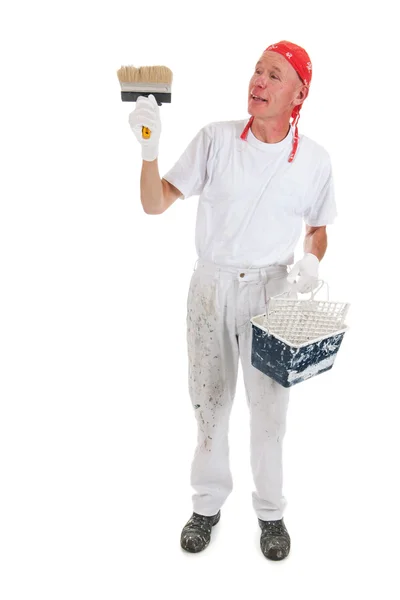 Painter with big brush for ceiling — Stock Photo, Image