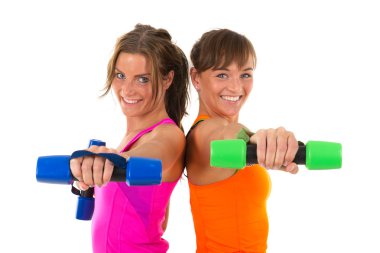 Kadınlar dumbbells ile