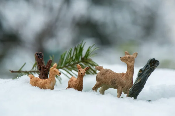 Little Christmas deer in snow — Stock Photo, Image