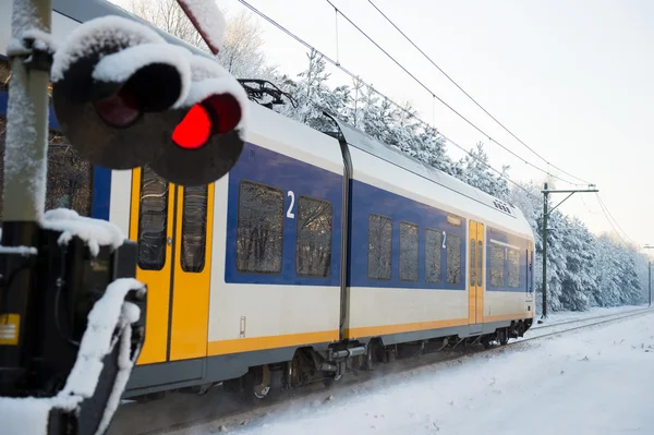 Tren holandés en nieve — Foto de Stock