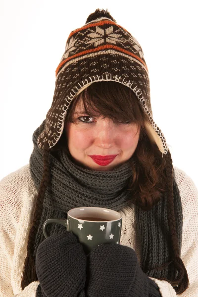 Winter girl with hot chocolate — Stock Photo, Image