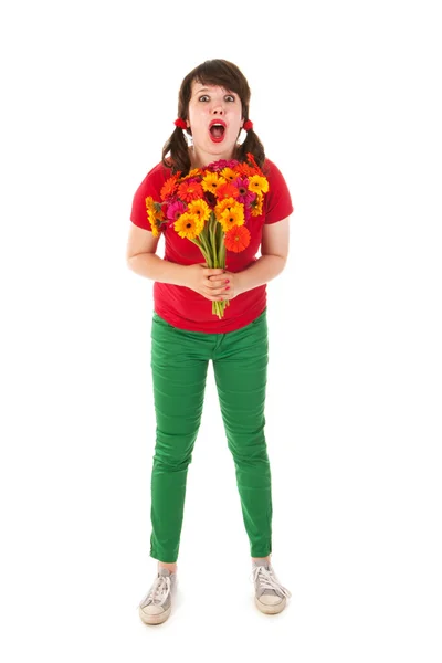 Menina feliz com flores — Fotografia de Stock