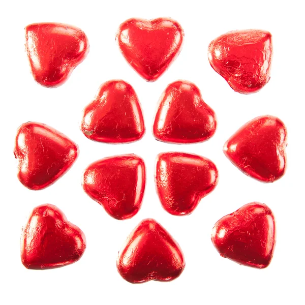Röda hjärtor av choklad — Stockfoto